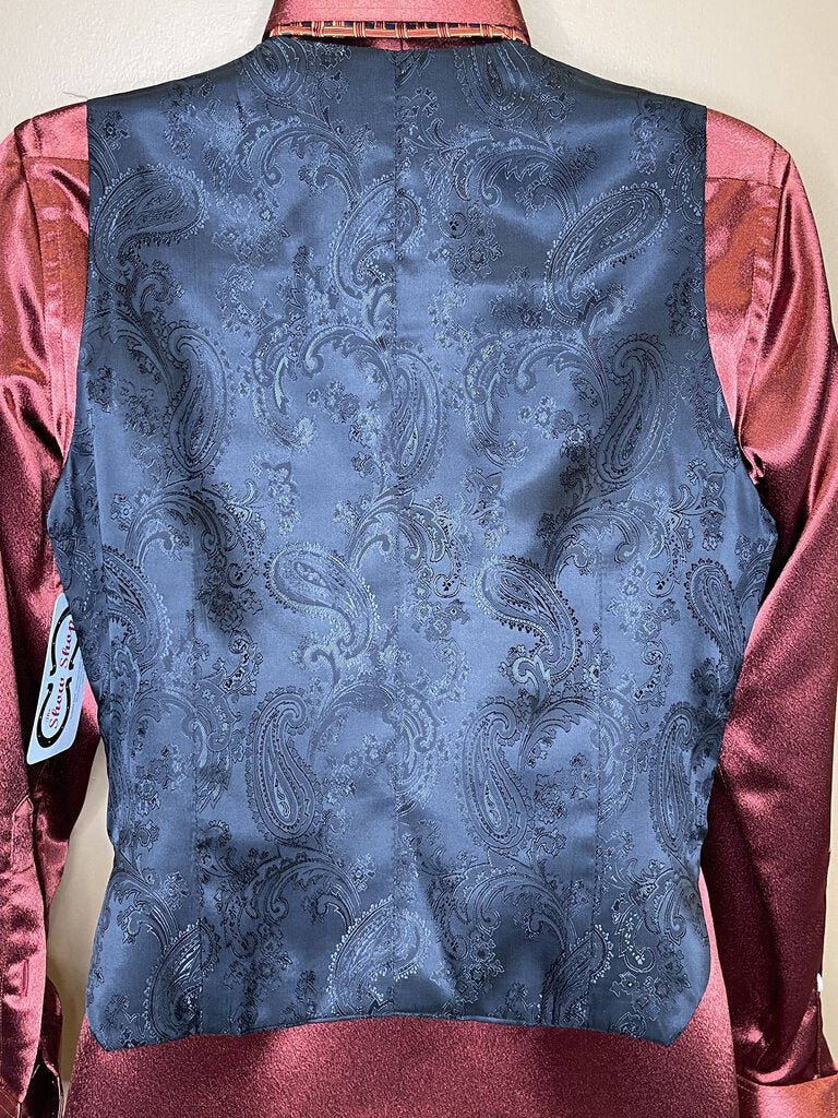RUST SATIN SHIRT WITH MATCHING PAISLEY VEST REVERSIBLE TO TURQUOISE/SILVER CIRCLES WITH MATCHING TIES SHOW SEASONS