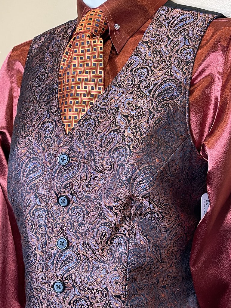 RUST SATIN SHIRT WITH MATCHING PAISLEY VEST REVERSIBLE TO TURQUOISE/SILVER CIRCLES WITH MATCHING TIES SHOW SEASONS