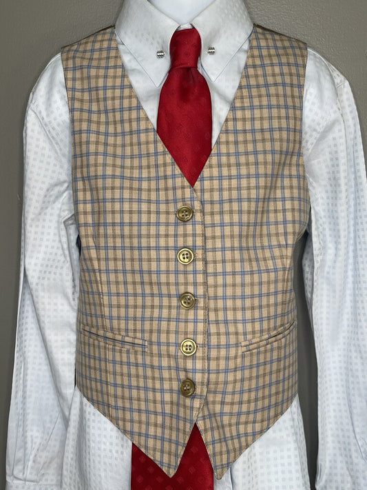 BLUE AND TAN PLAID BECKER BROTHERS VEST