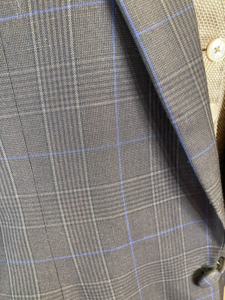 BROWN, TAN, BLUE GLEN PLAID DEREGNAUCOURT DAY COAT