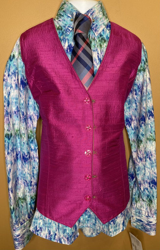 GREEN AND PINK REVERSIBLE DUPIONI SILK VEST