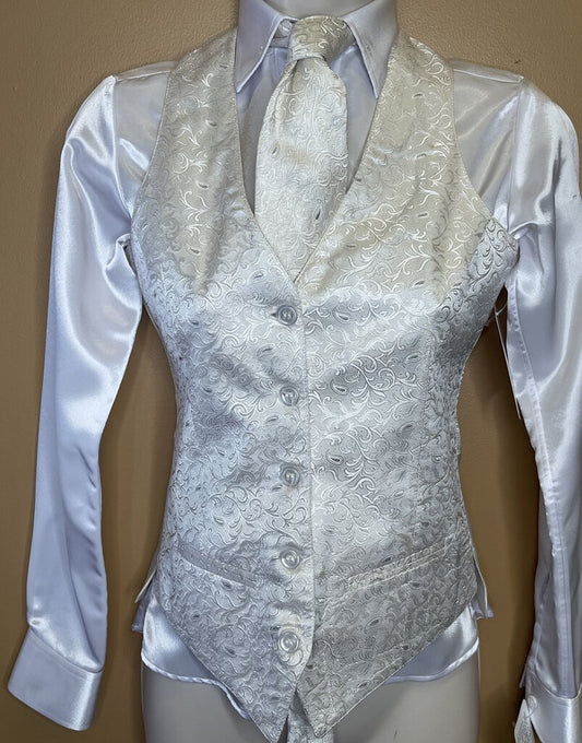 WHITE WITH SILVER PAISLEY AND MATCHING TIE BECKER BROTHERS VEST