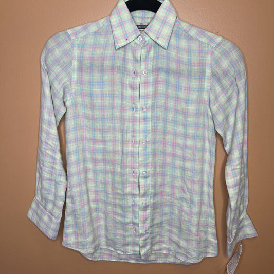 shirt - becker brothes lime green with pink plaid (2155)