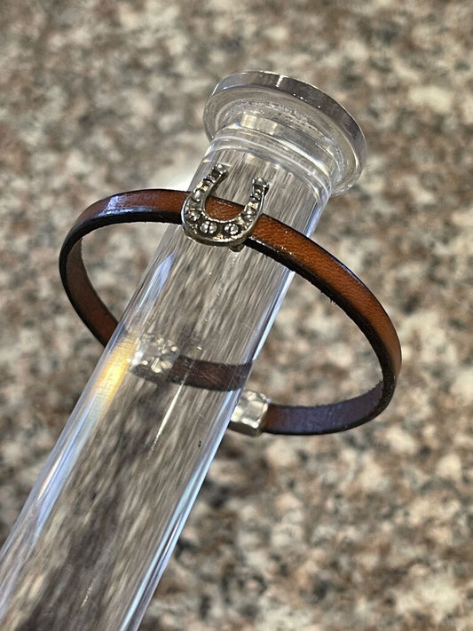 GENUINE LEATHER HORSE BRACELET 5MM BROWN