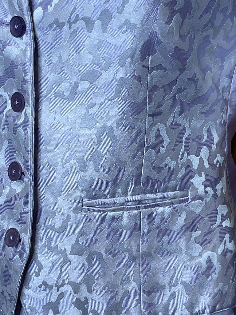 DEREGNAUCOURT PURPLE CAMO SILK VEST/SHIRT/TIE COMBO