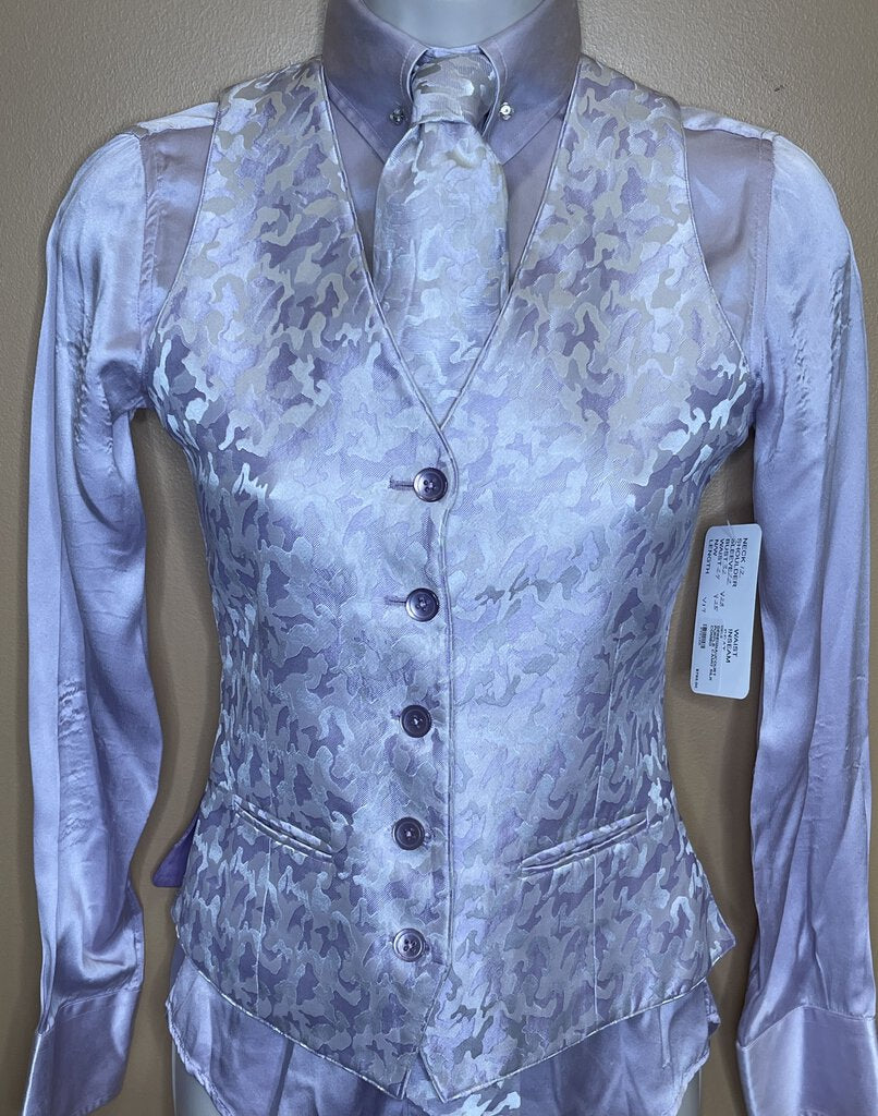 DEREGNAUCOURT PURPLE CAMO SILK VEST/SHIRT/TIE COMBO