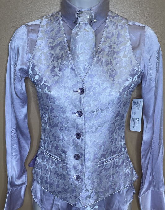 DEREGNAUCOURT PURPLE CAMO SILK VEST/SHIRT/TIE COMBO