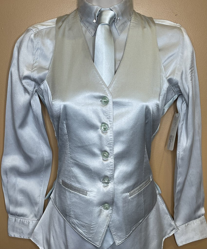 BECKER BROTHERS LIGHT SAGE SILK VEST/SHIRT/TIE COMBO