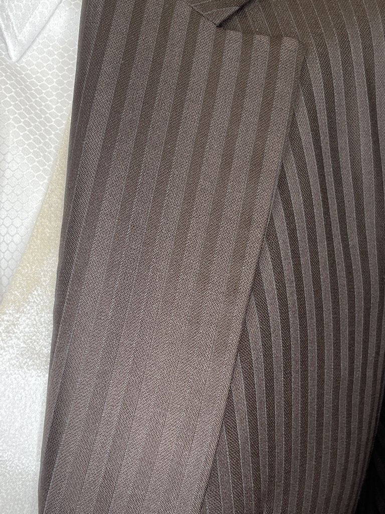 BROWN WITH BLUE SHADOW STRIPE DEREGNAUCOURT DAY SUIT