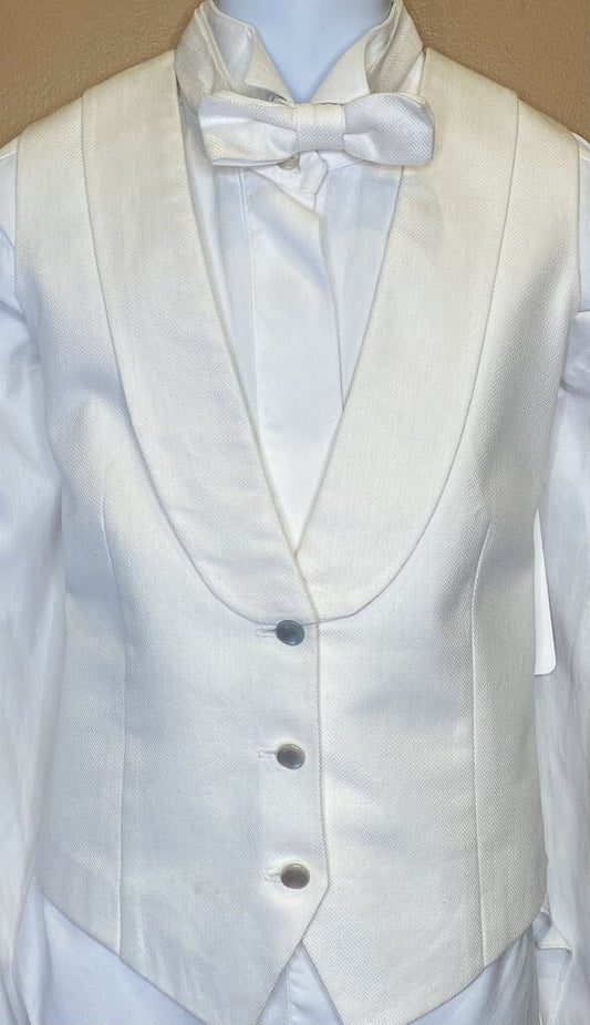 FORMAL VEST/BOWTIE IVORY HERRINGBONE