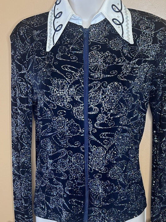 BLACK WITH SILVER METALLIC DESIGN STRETCH FABRIC