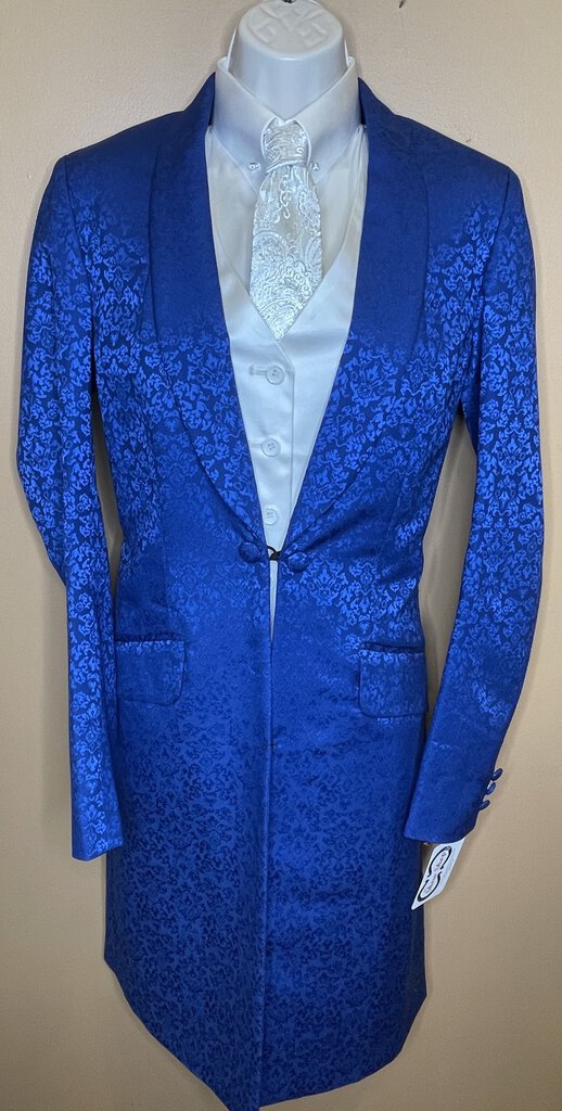 NEVER WORN BLUE BROCADE DAY COAT MARSHA DEARRIAGA