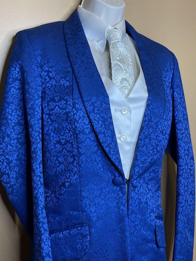 NEVER WORN BLUE BROCADE DAY COAT MARSHA DEARRIAGA