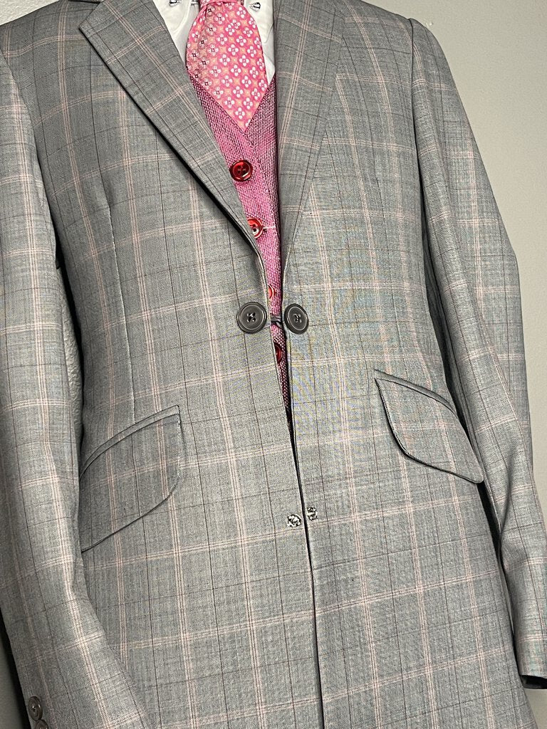 GRAY WITH PINK WINDOWPANE BECKER BROTHERS DAY SUIT