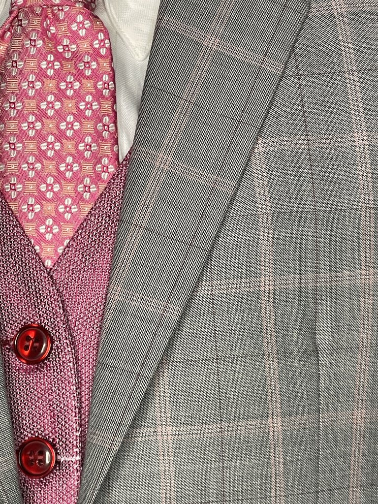 GRAY WITH PINK WINDOWPANE BECKER BROTHERS DAY SUIT