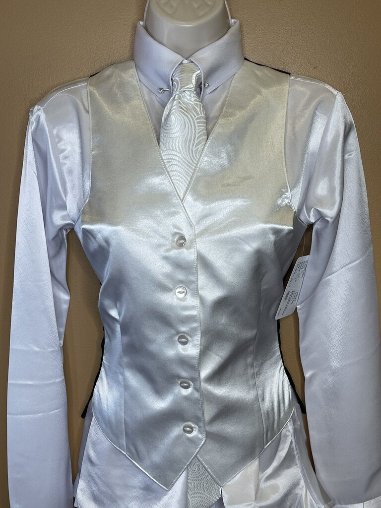 WHITE SATIN VEST BLUE RIBBON BOUTIQUE