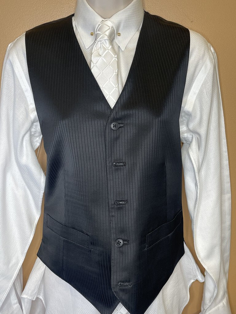 BLACK AND WHITE HOUNDSTOOTH VEST REVERSIBLE BLACK SHEEN