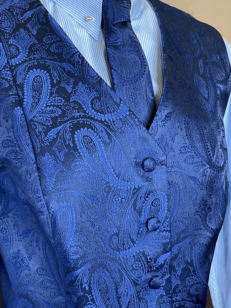 BLUE PAISLEY VEST WITH MATCHING TIE MARSHA DEARRIAGA