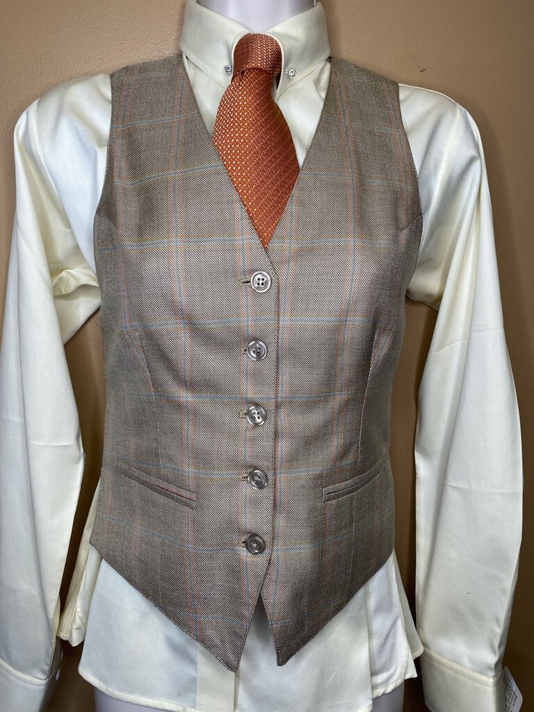 TAN WITH SALMON AND BLUE WINDOWPANE BECKER BROTHERS VEST