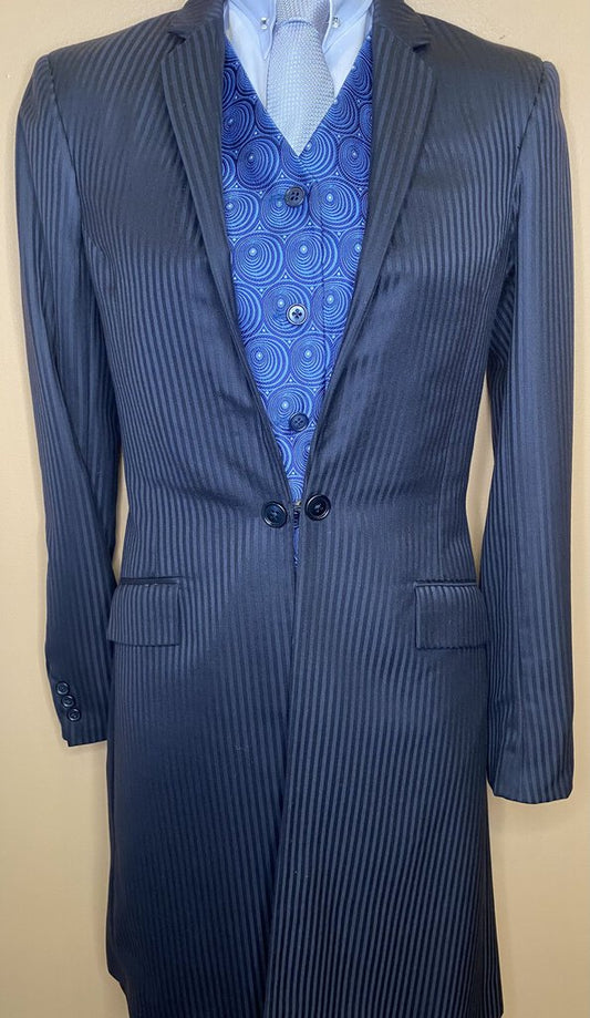 BLACK STRIPE DEREGNAUCOURT SUIT WITH EXTRA FABRIC