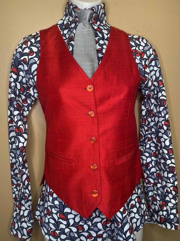 RED DUPIONI SILK VEST