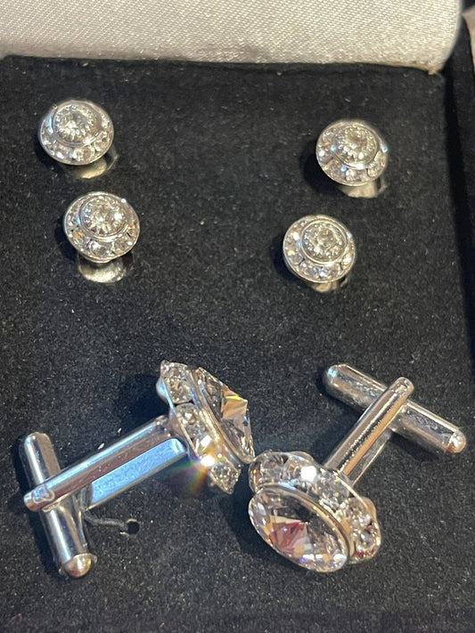 CLEAR RHINESTONE STUDS AND CUFFLINKS