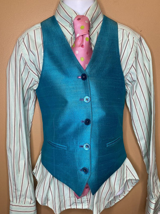 TEAL DUPIONI SILK DEREGNAUCOURT VEST