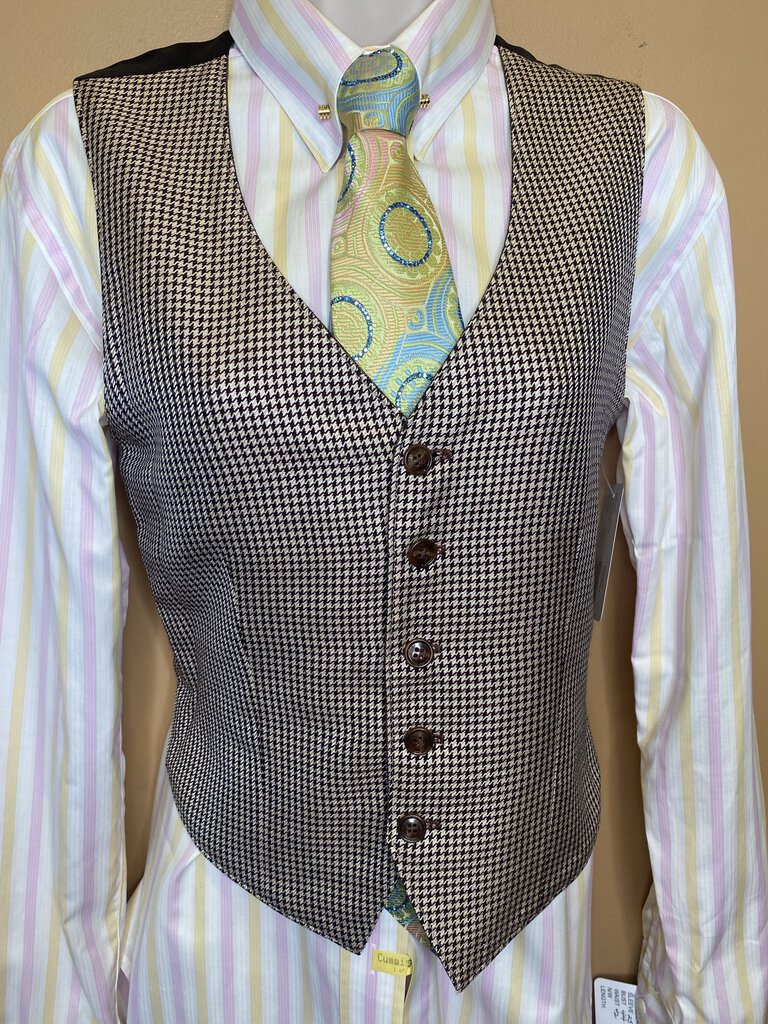 REVERSIBLE BLACK HOUNDSTOOTH/BROWN HERRINGBONE VEST SHOW SEASONS