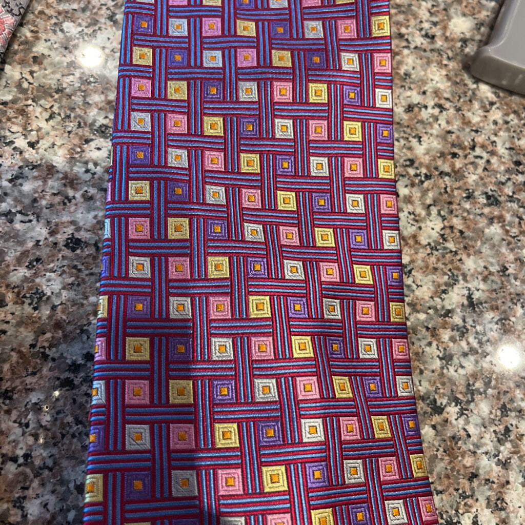 TIE PURPLE, PINK YELLOW SQUARES