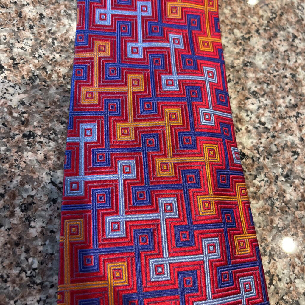 RED BLUE ORANGE PATTERN TIE