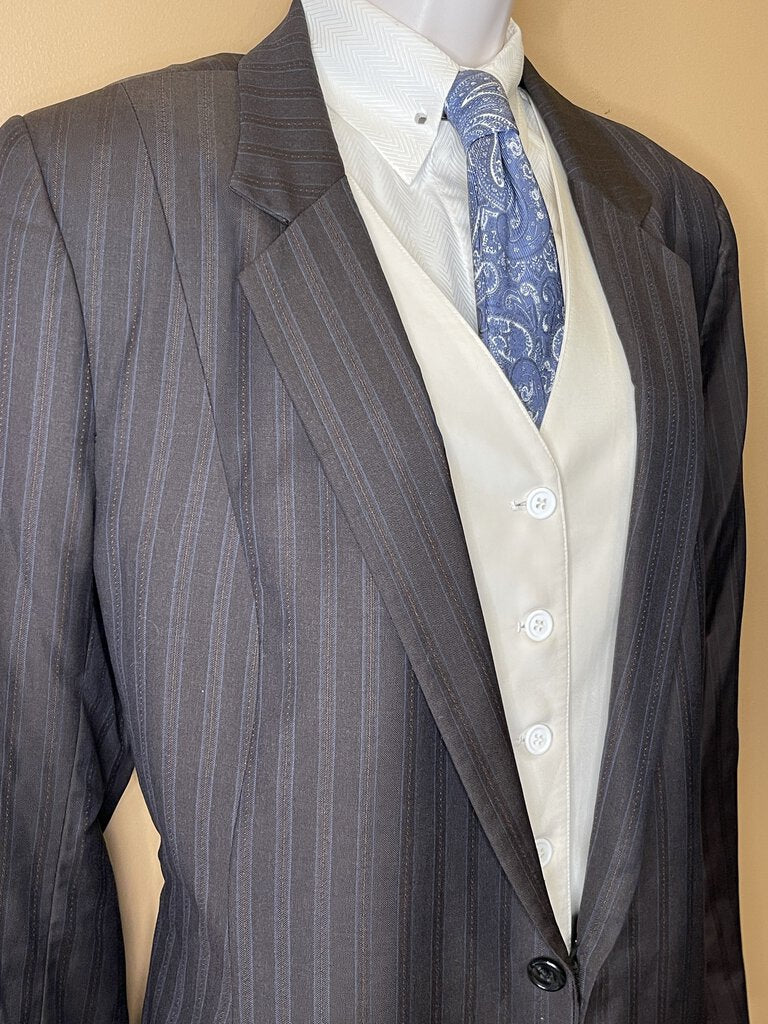 BROWN WITH BLUE AND GOLD STRIPE SADDLE SEAT CONNECTION DAY SUIT