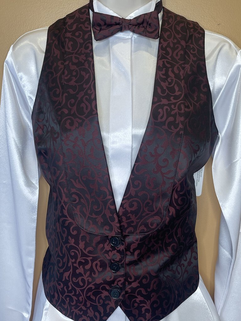 BURGUNDY WITH BLACK PATTERN FORMAL VEST AND BOW TIE BECKER BROTHERS