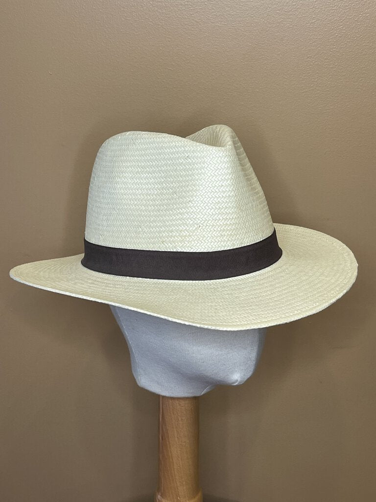 STRAW HAT WITH BROWN RIBBON