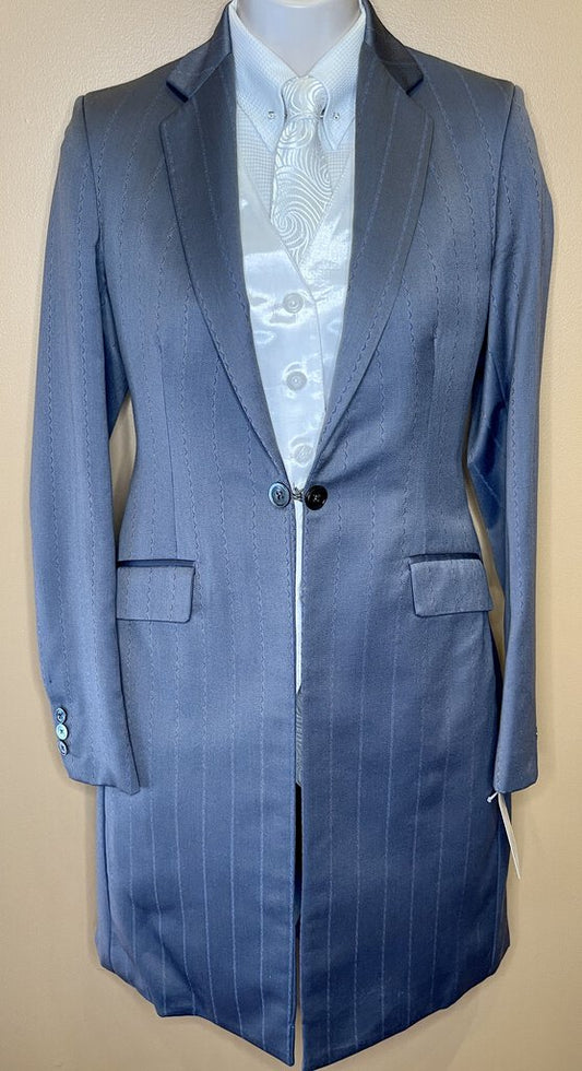 SILVER SHEEN WITH GOLD AND BLUE STRIPE PATTERN SHOW SEASONS DAY SUIT