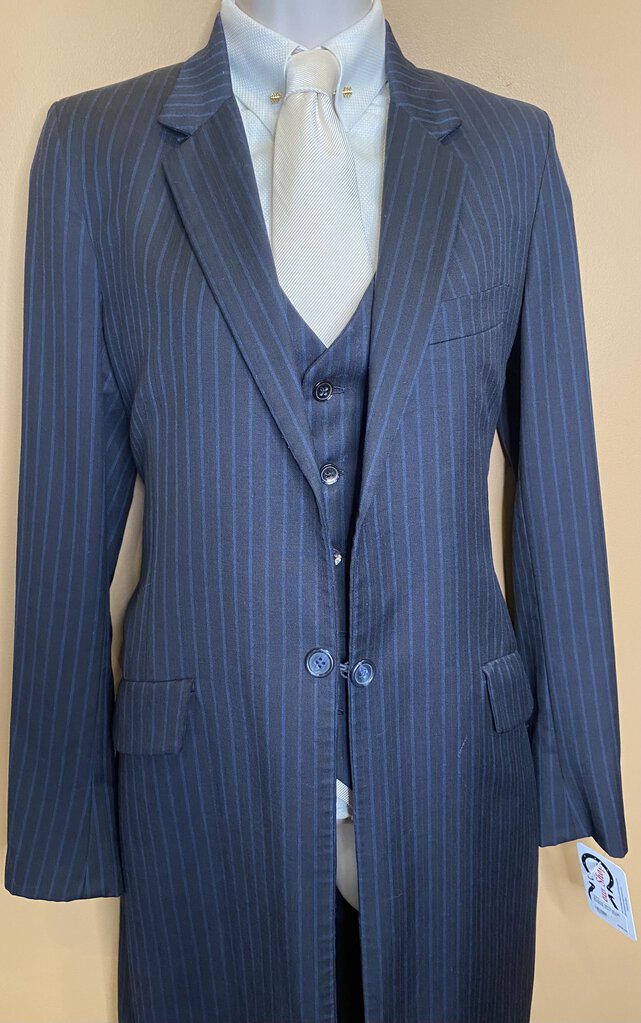 BLACK 3 PIECE DAY SUIT WITH BLUE STRIPE