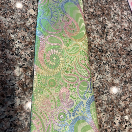 TIE GREEN, PINK BLUE PAISLEY