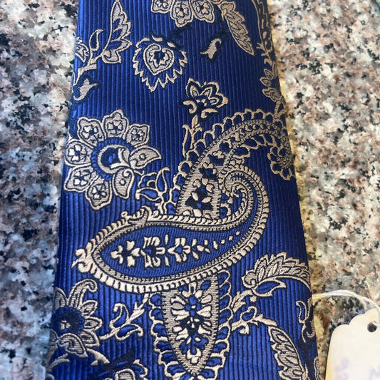 BLUE WITH GOLD PAISLEY TIE