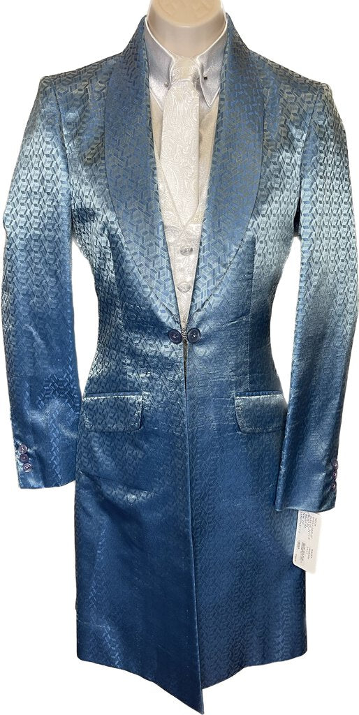 BRAND NEW BLUE HERRINGBONE BETTY BERDINE DAY COAT