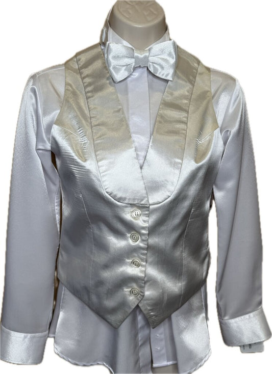 WHITE SATIN BECKER BROTHERS FORMA VEST WITH BOWTIE
