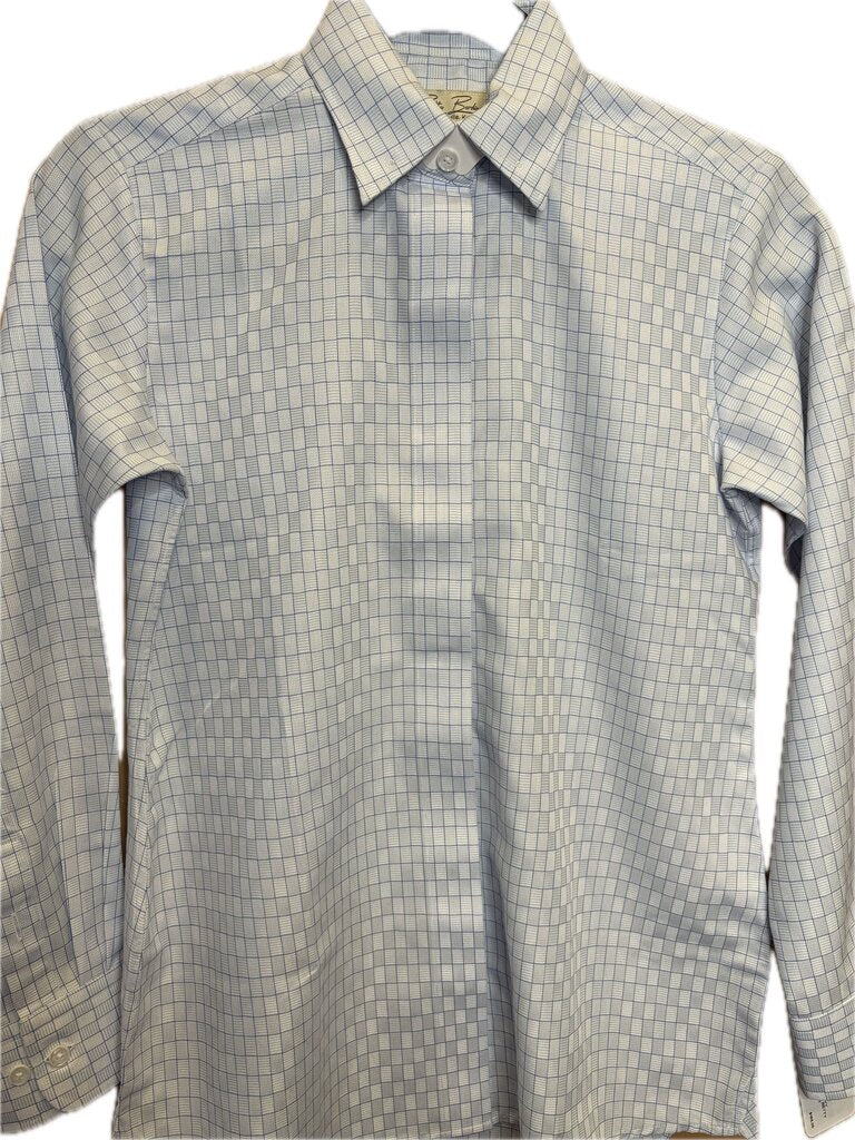 BLUE WITH NAVY WINDOWPANE BETTY BERDINE SHIRT