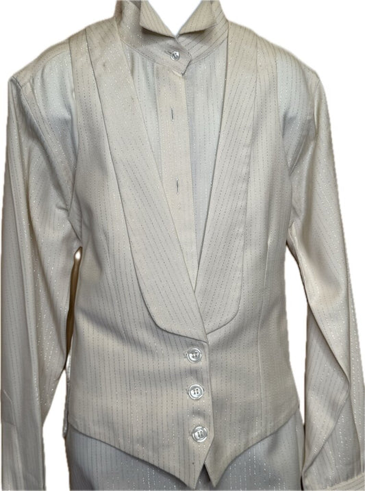 CREAM WITH SILVER METALLIC THREAD BECKER BROTHERS FORMAL VEST/SHIRT NO BOWTIE