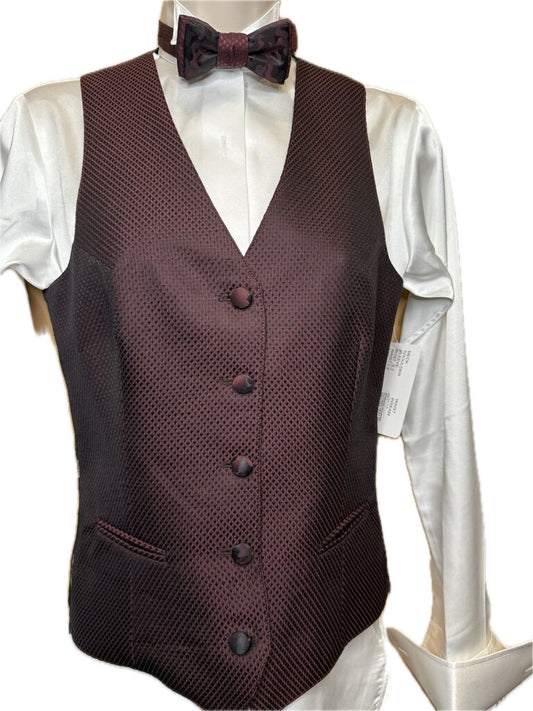 MAROON DIAMOND PATTERN VEST AND MATCHING BOW TIE DEREGNAUCOURT