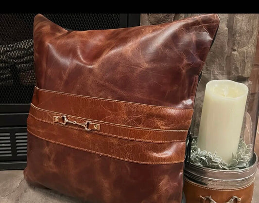 LEATHER SNAFFLE BIT PILLOW