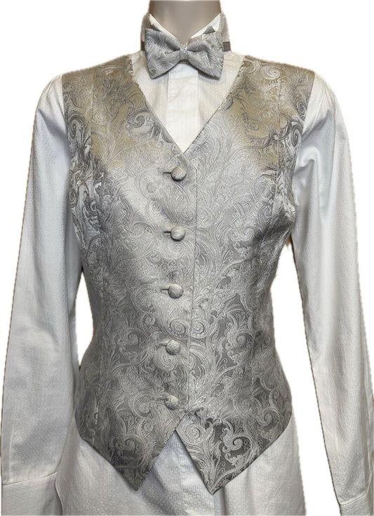 SILVER PAISLEY WITH MATCHING BOW TIE MARSHA DEARRIAGA VEST