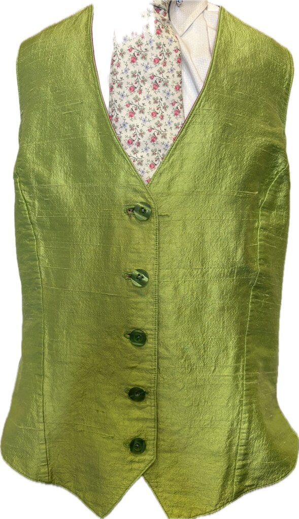 PINK AND GREEN REVERSIBLE DUPIONI SILK VEST
