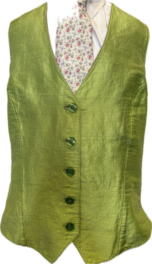 PINK AND GREEN REVERSIBLE DUPIONI SILK VEST