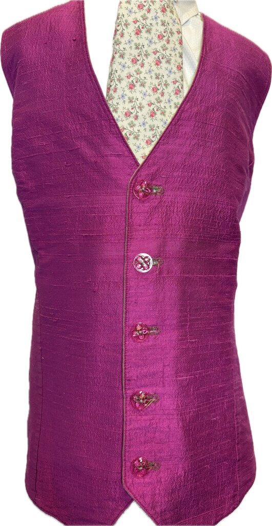 PINK AND GREEN REVERSIBLE DUPIONI SILK VEST