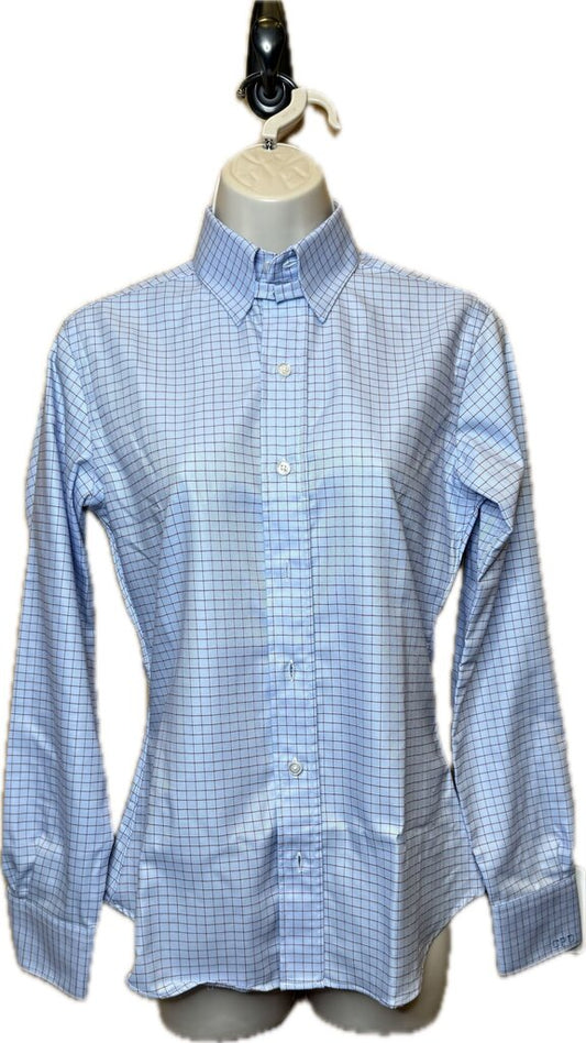 BLUE WITH RED WINDOWPANE BECKER BROTHERS SHIRT
