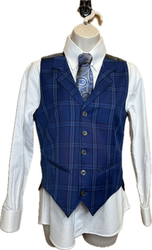 BLUE GRAY PLAID VEST