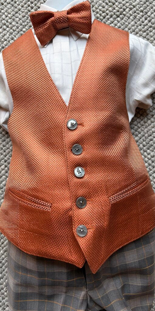 BOY'S GRAY WITH ORANGE WINDOWPANE JODS DEREGNAUCOURT